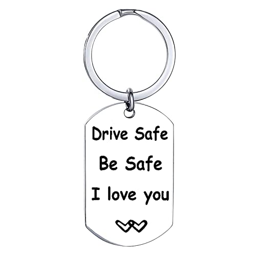 Rmikaly Drive Safe I Love You Funny Metal Keychain Gift Girlfriend Boyfriend Husband Wife Couple Key Ring Keychains for Valentine, Mother’s Day, Father’s Day, Christmas, Anniversary