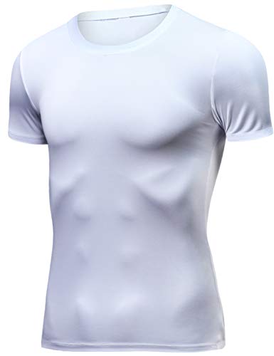 Lavento Men's Compression Shirts Cool Dry Short-Sleeve Workout Undershirts (3 Pack-Crew Neck White,Medium) - Thumbnail 3