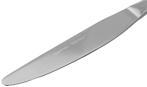 Amazon Basics Stainless Steel Dinner Knives with Round Edge, Pack of 12, Silver