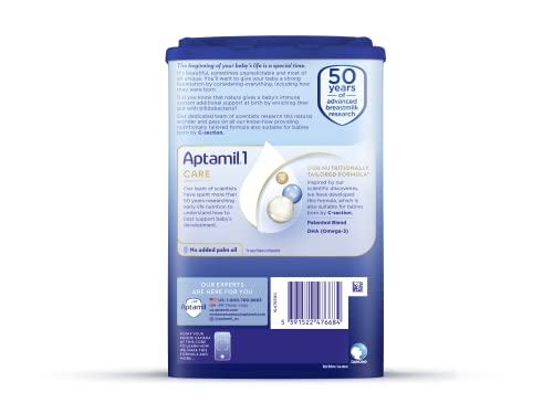 APTAMIL CARE STAGE 1, MILK BASED POWDER INFANT FORMULA, ALSO FOR C-SECTION BORN BABIES, WITH DHA & ARA, OMEGA 3 & 6, PREBIOTICS, CONTAINS NO PALM OIL, 28.2 OUNCES