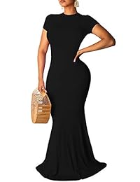 GOBLES Vestido maxi de sirena de manga corta y elegante para fiesta