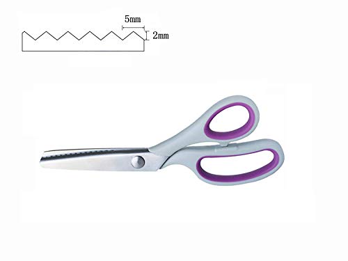 JISTL Pinking Shears for Fabric Ultra Sharp Left Handed Stainless Steel Handled Professional Dressmaking Sewing Scissors Zig Zag Fabric Craft Scissors (Beige&Purple)