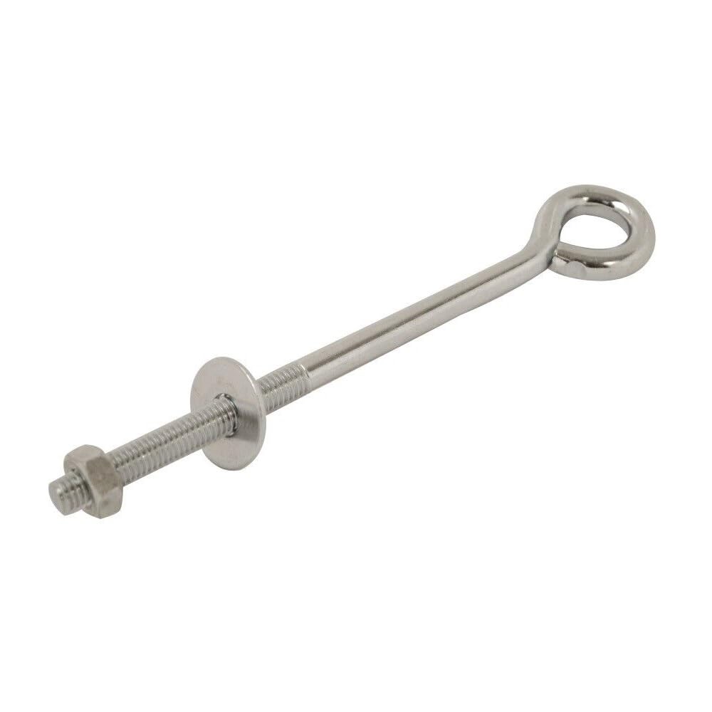 Merriway BH05277 Eye Bolt with Nut and Washer, BZP M8 x 200mm, Silver