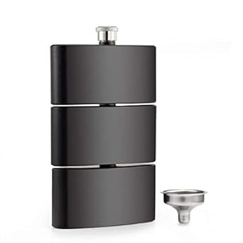 MENZY 3 in 1 Stainless Steel Liquor Bottle or Wine Whiskey Alcohol Drinks Holder Pocket Hip Flask for Men with Funnel Set - Matte Black, 10 oz (300 ml)