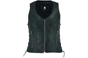 Women’s Cowhide Leather Biker Vest Slim Fit Waistcoat Side Lace Adjustable Fit Soft Lining Durable Stitching