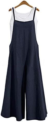 GZBQ Women Baggy Adjustable Strap Sleeveless Linen Overalls Jumpsuit Casual Loose Wide Leg Rompers S-3XL