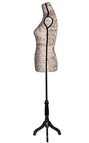 Female Dress Form Mannequin Adjustable Height Black Tripod Stand Woman Body Torso Dress Jewelry Display - Beige Printing - Thumbnail 4