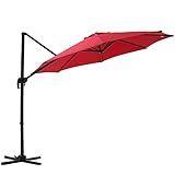 SUPERJARE 10 Ft Offset Hanging Umbrella, Crank Lift & 5 Lock Positions, 360° Rotation, Outdoor Patio Cantilever with Tilt Canopy - Red
