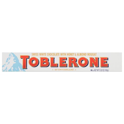TOBLERONE WHITE CHOCOLATE BAR WITH HONEY AND ALMOND NOUGAT, 3.52 OZ