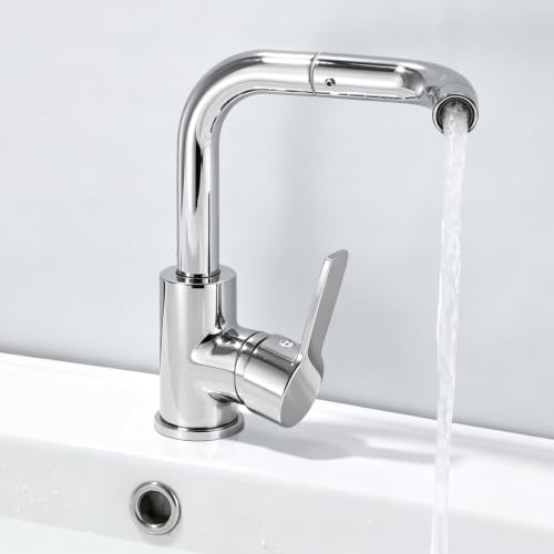 Minnhua Grifo Lavabo/Cocina 360°Giratorio Acero Inoxidable 304 Cromado | Mezclador Monomando de Baño Alto Grifo de Baño con Altura 175MM Agua Fria y Caliente con 60CM Manguera para Lavabo Cocina