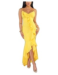 Vestido largo con tirantes de espagueti sexy para mujer, cuello en V, con dobladillo de sirena, ajustado