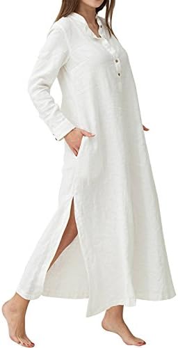 MAGIMODAC Maxi Linen Shirt Dress Blouse Casual Summer Cotton Dresses UK 6 8 10 12 14 16 18 20
