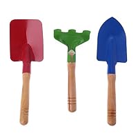 Fmingd 3 Pcs Mini Spade Fork Shovel Rake Harrow Set Gardening Tools Potted Plants Maintenance Suit Wooden Handle Children Gifts