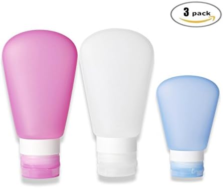 Silicone Travel Bottles Set of 3 Pack - 2 oz, 2 oz and 1.25 oz - TSA Airline Carry-on Approved, Leak Proof Squeezable Refillable Toiletries Liquid Travel Containers (pink, white, blue)
