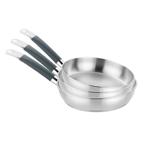 Master | Set di padelle in acciaio inossidabile 20-24-28 cm, senza rivestimento antiaderente, senza PFOA, Full Induction, adatte a tutti i piani cottura, con manico rivestito in silicone