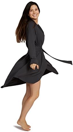 Willwork Women's Robe Size M/L in Charcoal Black Bamboo French Terry, Convertible for Maternity and Nursing