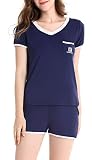 N NORA TWIPS Pajamas Womens Sleeve Soft V-Neck Sleepwear PJ Set Dark Blue