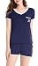 N NORA TWIPS Pajamas Womens Sleeve Soft V-Neck Sleepwear PJ Set Dark Blue
