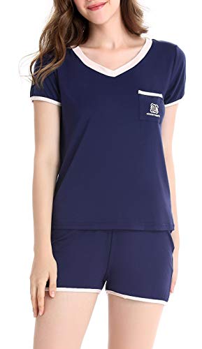 N NORA TWIPS Pajamas Womens Sleeve Soft V-Neck Sleepwear PJ Set Dark Blue