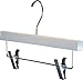 The Great American Hanger Company White Wooden Pant Hanger w/Adjustable Cushion Clips, Box of 50 Flat Wood Bottom Hangers w/Chrome Swivel Hook for Jeans Slacks or Skirt