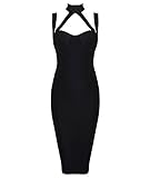 Hego Women's Black Backless Halter Sleeveless Bodycon Bandage Strapless Dress H1408