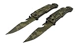 2x 2 Rogue River Tactical Rescue Folding Knives Military Green Camo 6-in-1 Multitool Survival Pocket Knife with Fire Starter, LED Flashlight Bottle Opener Seat Belt Cutter and Windows Breaker