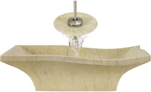 Aurora Sinks S10-BN-V Bathroom Ensemble with Pop Up Drain, Marble Vessel, and Waterfall Faucet, Brushed Nickel
