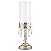 Amalfi Décor Sophia Antique Silver Metal Candle Holder with Glass Hurricane Vase, Crystal Draped Pillar Stand Home Accent Display