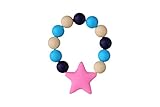 MyBoo Autism/Sensory/Teething Chewable Beads and Star Bracelet - Pink on Navy/Blue/White