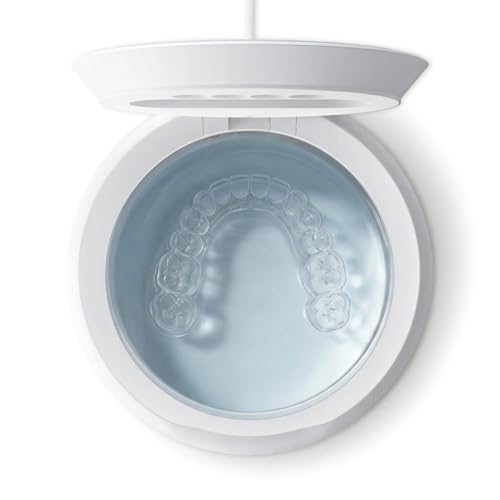 AOLVI Ultrasonic Retainer Cleaner Machine, IPX6 Waterproof Denture Cleaner, 3 Modes Dental Cleaning Pod with RGB Indicator, 45kHz Mouth Guard Cleaner with UV Light, 200ML Tank, White