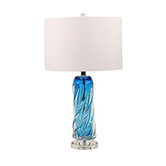 Contemporary Blue Glass Lamp, 25.5" Aqua Twisted Glass ...
