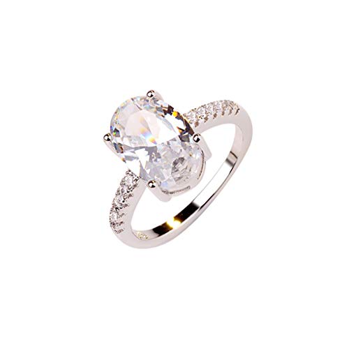 Haluoo White Opal Ring, S925 Sterling Silver Oval Lab Created White Opal Engagement Wedding Band Halo Enternity Band Cubic Zirconia Statement Anniversary Promise Ring for Women Ladies (7, Silver)