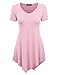 MBJ WT638 Short Sleeve Shirts for Womens Tops Casual V-Neck Summer Clothes Asymmetrical Tunic Blouses XXL Pink