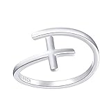 Simple Cross Ring Sterling Silver Adjustable Cross Wrap Open Ring for Women Girls