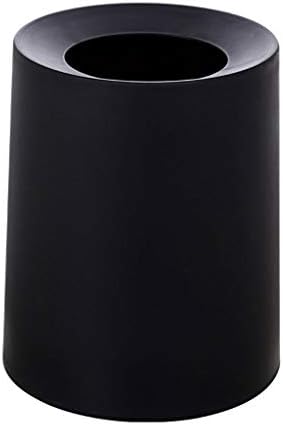 ATR Double-layered round wastebasket, 12-liter plastic dustbin for kitchen, bedroom, home, office, creative uncovered household waste container, removable inner bucket (color: BLACK)