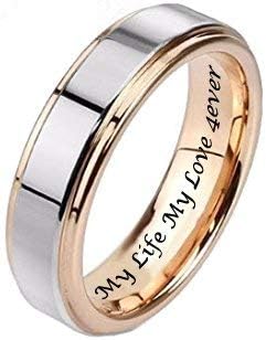 Personalized Two Tone Tungsten Couple's Single Ring Unisex Custom Engraved Free Women's Men's