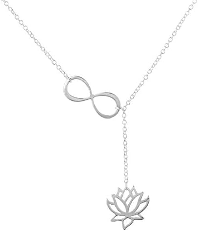 Silver Fashion Infinity Lotus Lariat Pendant Necklace for Women 18" Link Chain Plant Lotus Flower Jewelry Necklaces Party Gifts