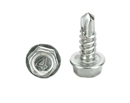 Stainless #8 x 1/2" Hex Washer Head Self Drilling Sheet Metal Tek Screws with Drill Point,(1/2" to 1-1/2" Length in Listing) 100 Pieces (#8 x 1/2)