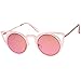 zeroUV - Womens Laser Cut Open Metal Mirror Lens Round Cat Eye Sunglasses 48mm (Pink / Pink Mirror)