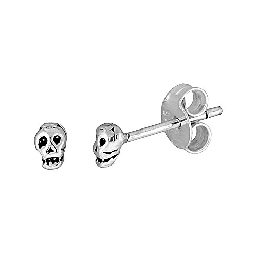 Tiny Sterling Silver Skull Stud Earrings 3/16 inch