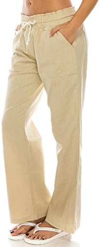 Poplooks Women's Beachside Soft Palazzo Style Linen Pants