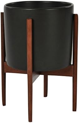 Modernica Ceramic Small Cylinder Planter | Charcoal / Wood Stand