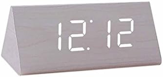 Digital Wooden LED Alarm Clock - Triangular White Digital Wood Desk Cube - No Wires Needed - Auto Brightness Adjustable - Perfect for Desk, Office, Bedroom, Nightshelf