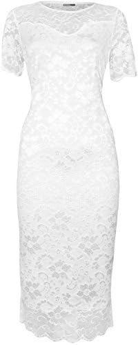 MMKNew Womens Short Sleeve Floral Lace Midi Dress Ladies Plus Size Stretch Long Dress Size 14-28