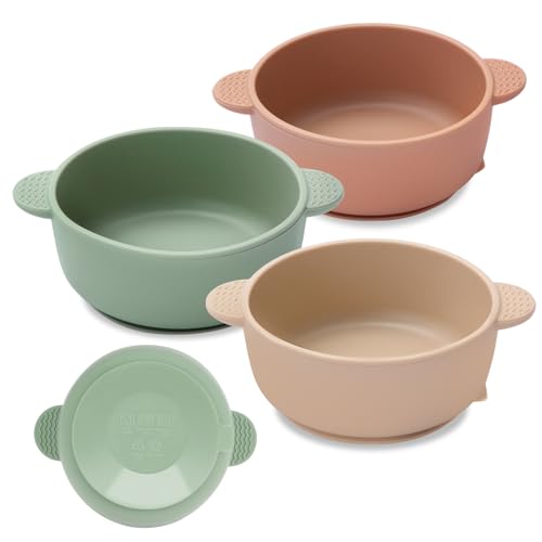 Eascrozn 3 Pack Baby Bowls, Suction Bowls for Baby and Toddlers, BPA Free Food Grade Silicone Bowl Feeding Supplies, Dishwasher and Microwave Safe, Multicolor