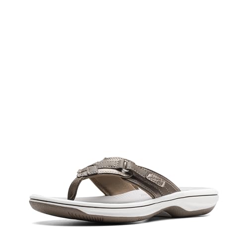 Clarks Women's Breeze Sea Flip-Flop, Pewter Synthetic, 12