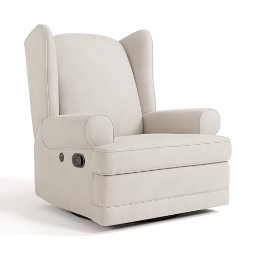 Storkcraft Serenity Glider Recliner Nursery Chair with USB Charging Port (Ivory) – Premium Upholstered Nursery Glider Recliner with Manual Recline Function, Dual USB Charging