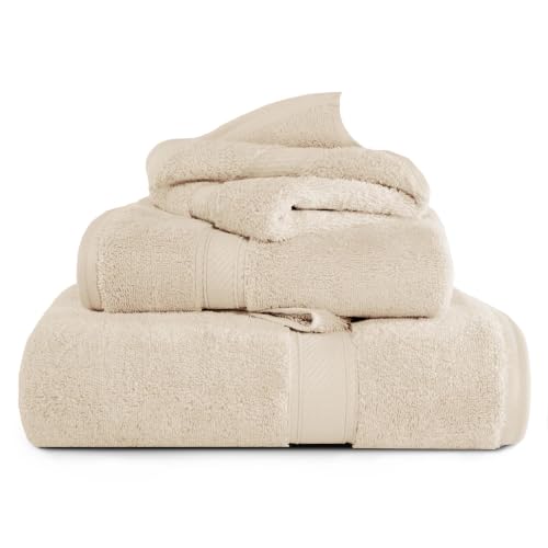 Superior 900 Gram 100% Premium Long-Staple Combed Cotton 3-Piece Towel Set, Cream