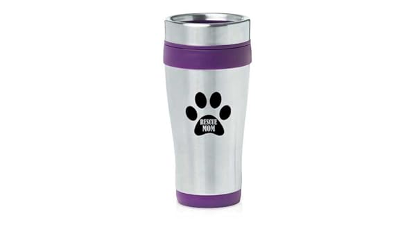 Amazon Com Purple 16oz Insulated Stainless Steel Travel Mug Z1535 Paw Print Rescue Mom Kitchen Dining