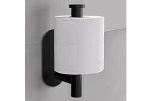 Cerekony Adhesive Toilet Paper Holder - Roll Holder Small Space for Kitchen Bathroom Utility Hooks Stick on Wall Stainless Steel Brushed Black